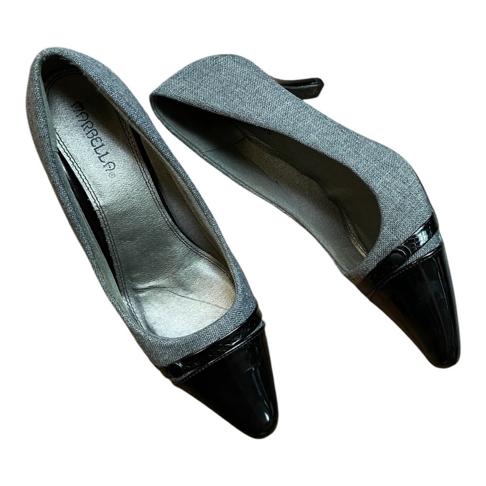 Marbella Celeste Tweed and Patent Heels